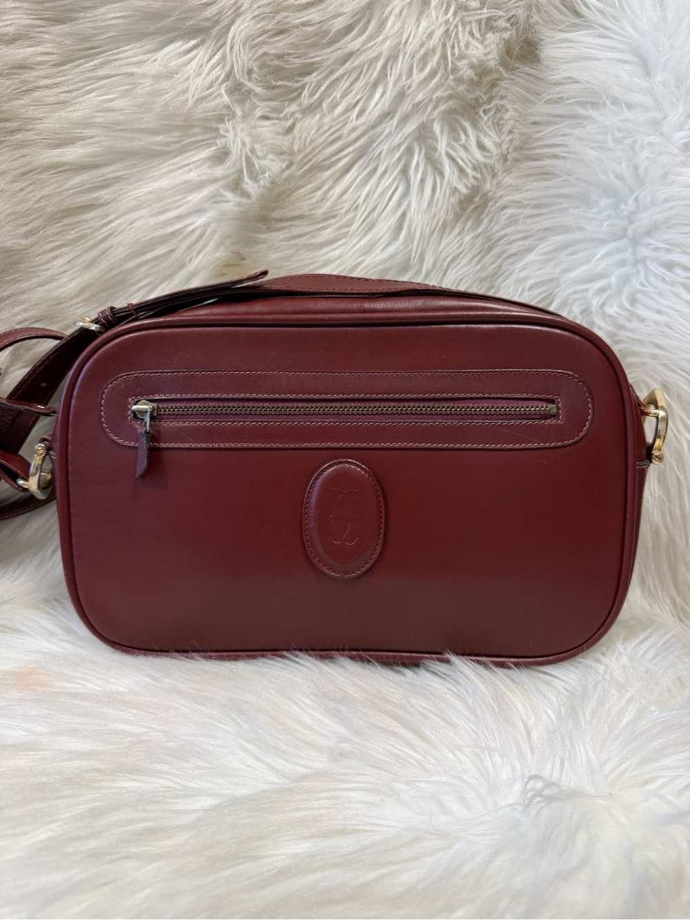Authentic Cartier Burgundy Leather Crossbody Bag